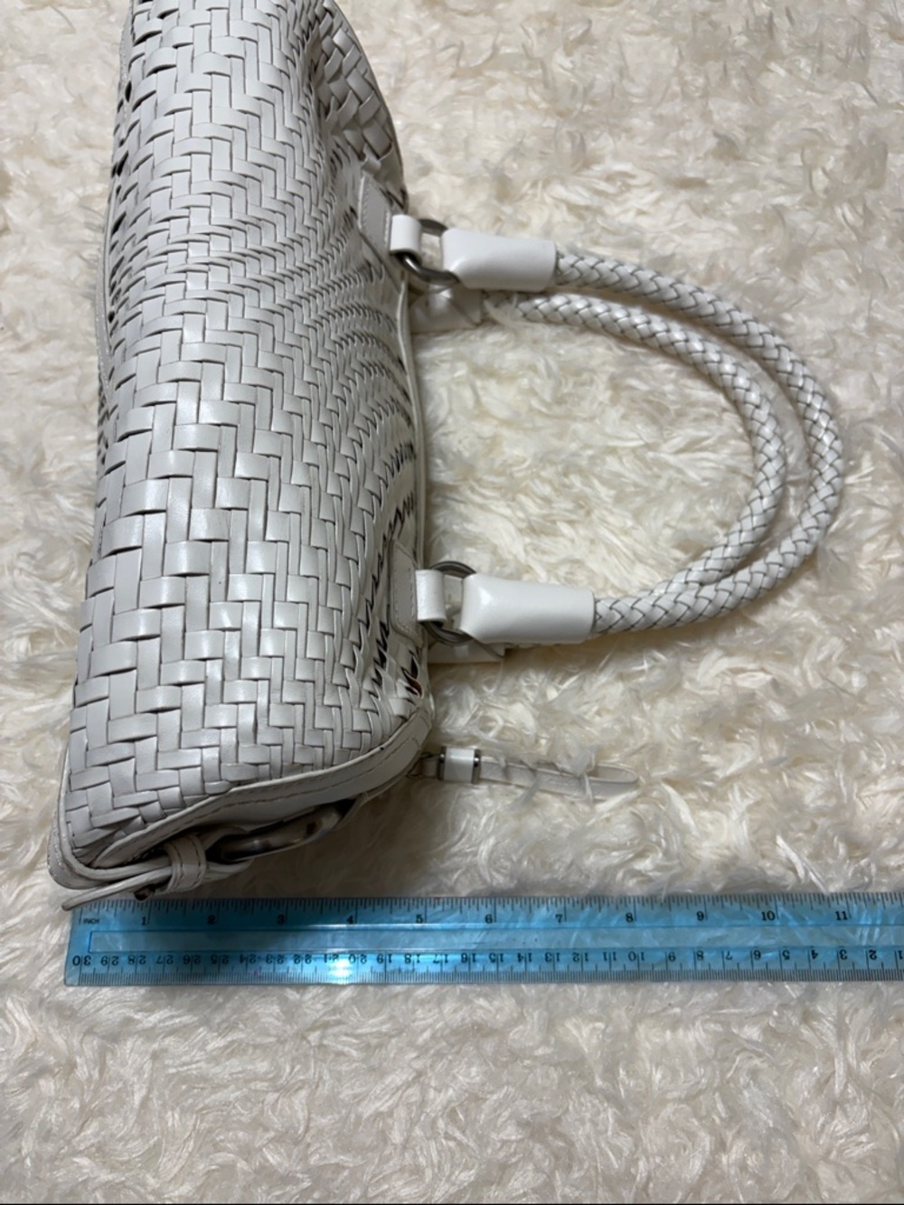 Cole Haan Woven White Leather East-West Satchel Double Braided Handles, 14 in. - Picture 9 of 10